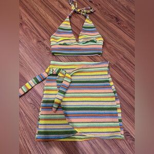 Colorful Striped Halter Top and Skirt Set